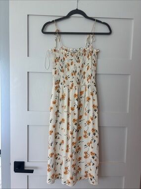 Reformation Cream Dress with Mustard Floral Print
